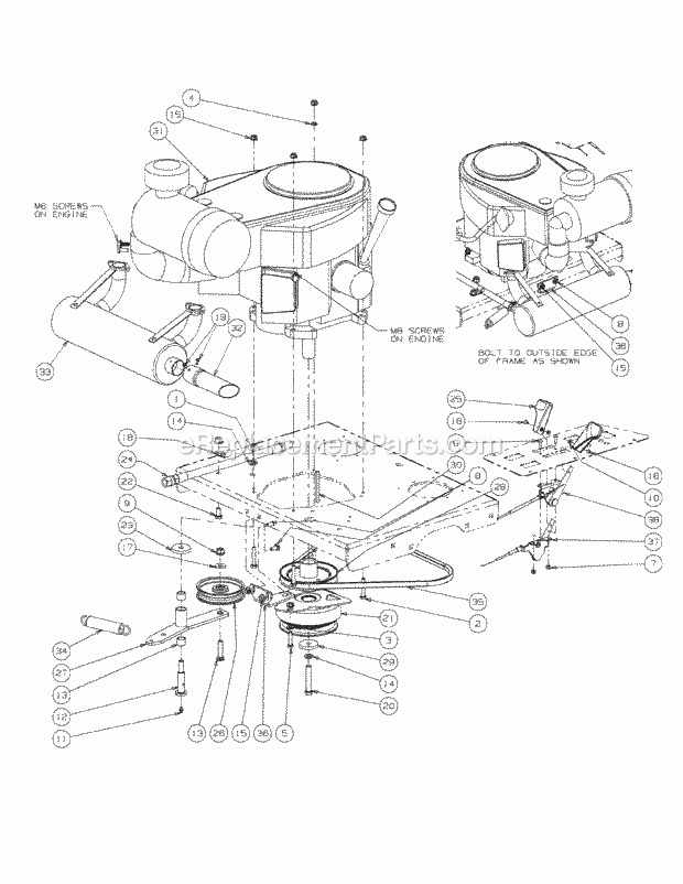 Engine Assembly Kawasaki Diagram and Parts List for M60-KW 53AI8CTX750-25-HP-OHV Cub Cadet Lawn Tractor